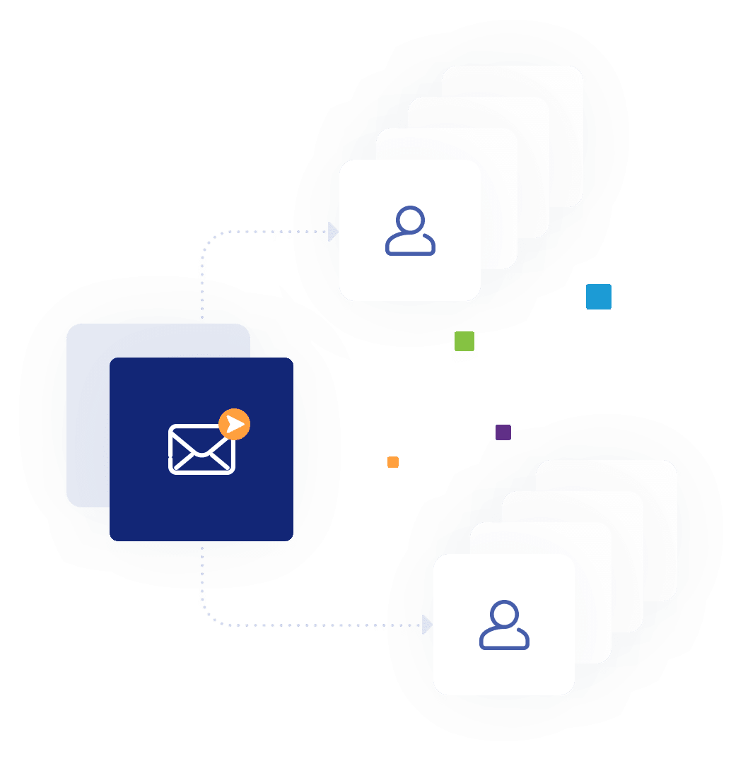 An abstract graphic illustration shows how an email reaches the right person illustrating MarketingPlatform's personalization and segmentation features.