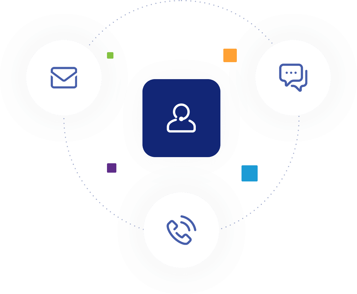 A graphic illustration representing the actual real human support team of MarketingPlatform that customers can call, chat with, or sent emails to.