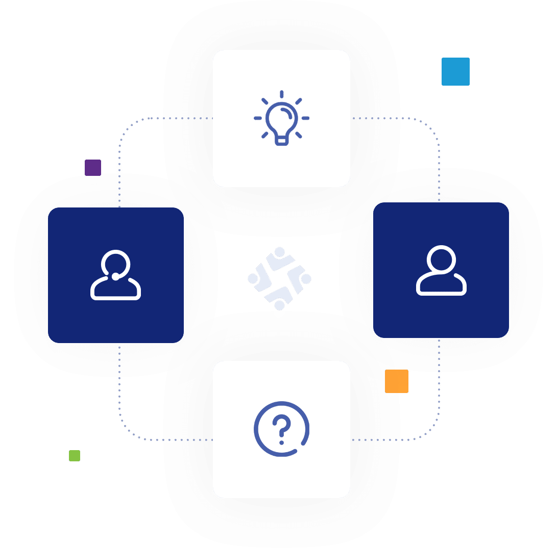 A graphic illustration that should represent the process of continuous communication between the customer and the support team of MarketingPlatform.